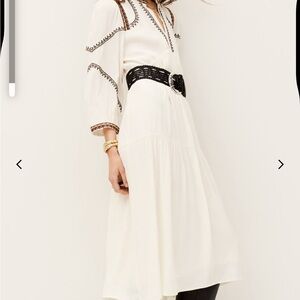 ba&sh Cream and Black Embroidered Midi Dress